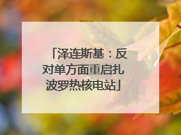 泽连斯基：反对单方面重启扎波罗热核电站